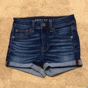 American Eagle Outfitters Dark Blue Rolled Cuff Denim Shorts